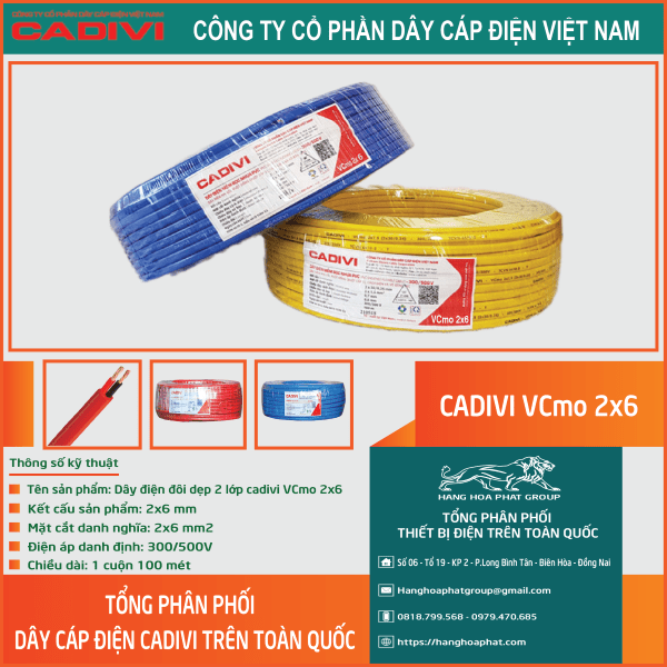 Dây điện đôi Cadivi VCmo 2x6