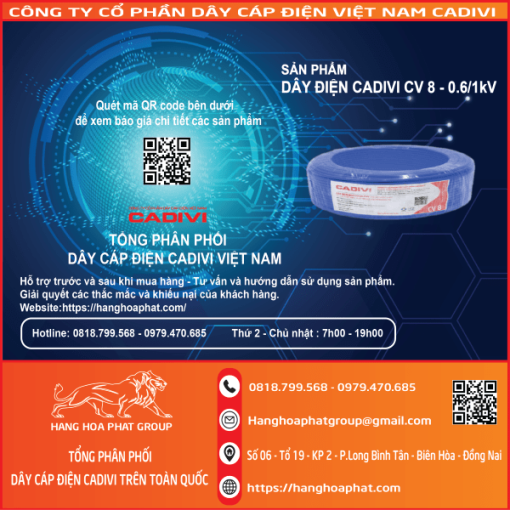 Dây điện Cadivi CV 8 xanh 1