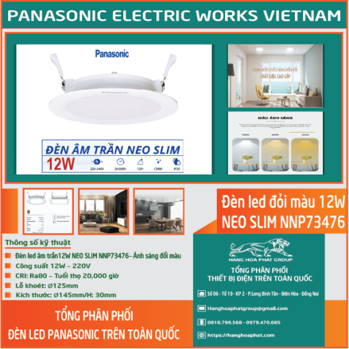 Đèn âm trần Panasonic NEO SLIM 12w đổi màu