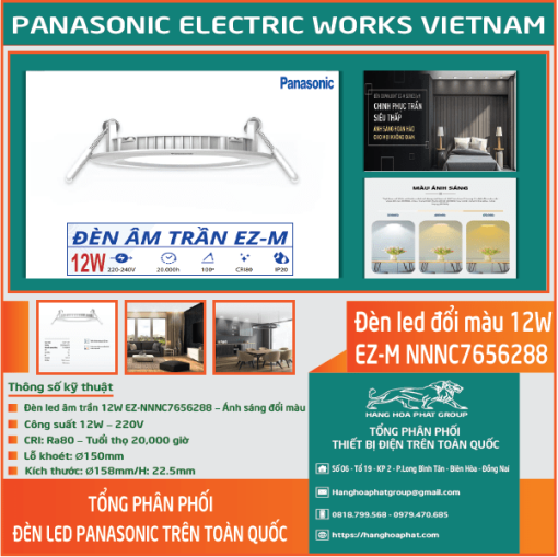 Đèn LED âm trần Panasonic EZ-M 12W đổi màu