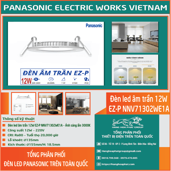 Đèn LED âm trần Panasonic EZ-P 12W