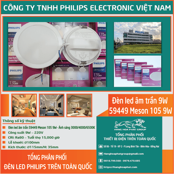 Đèn LED âm trần Philips Meson 59449 9W