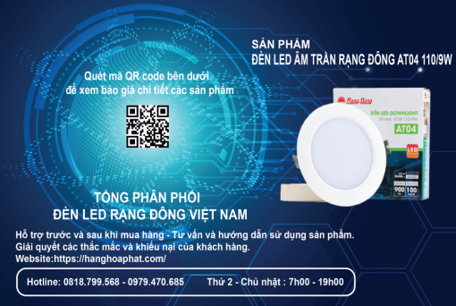 đèn led âm trần rạng đông at04 110-9w 3