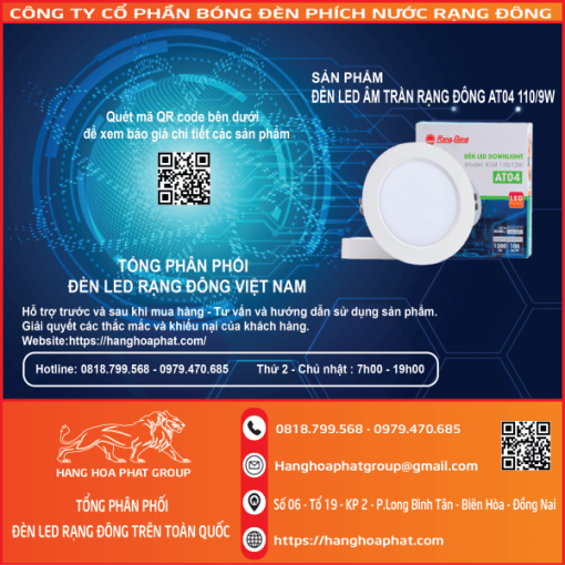 đèn led âm trần rạng đông at04 110-9w 1