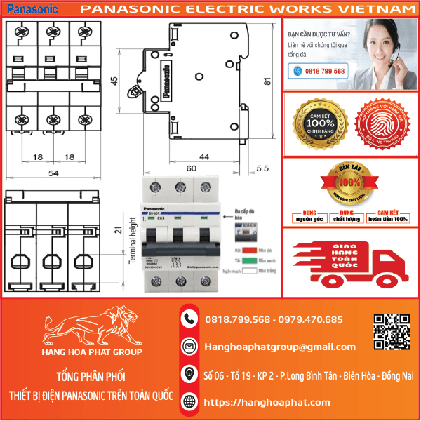 dòng cắt 6kA, MCB Panasonic đảm bảo ngắt mạch nhanh chóng khi có sự cố quá tải hoặc ngắn mạch