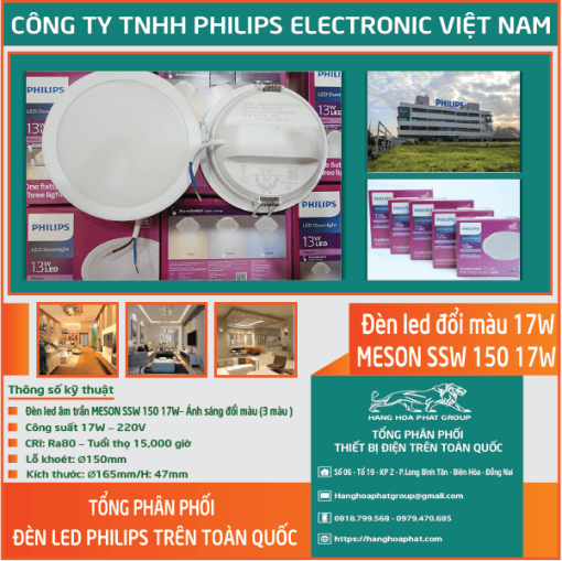 Đèn âm trần Philips Meson SSW 17W đổi màu