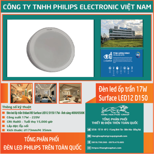 Đèn âm trần Philips Surface LED12 D150-17w