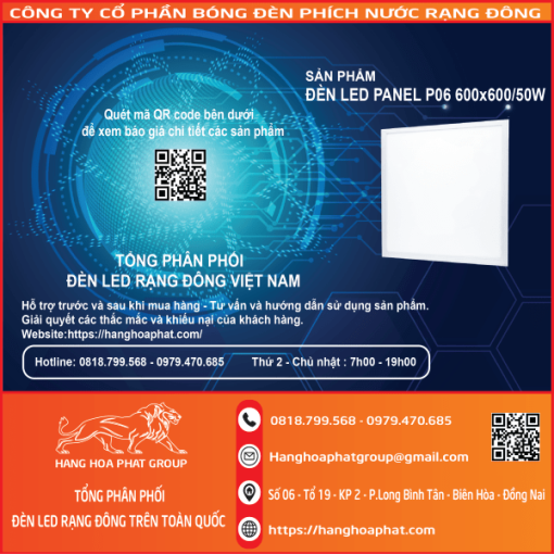 Đèn LED Panel Âm Trần P06 600×600 50W 1