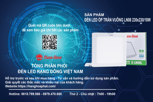 Đèn Ốp Trần Rạng Đông vuông LN08-18W-1